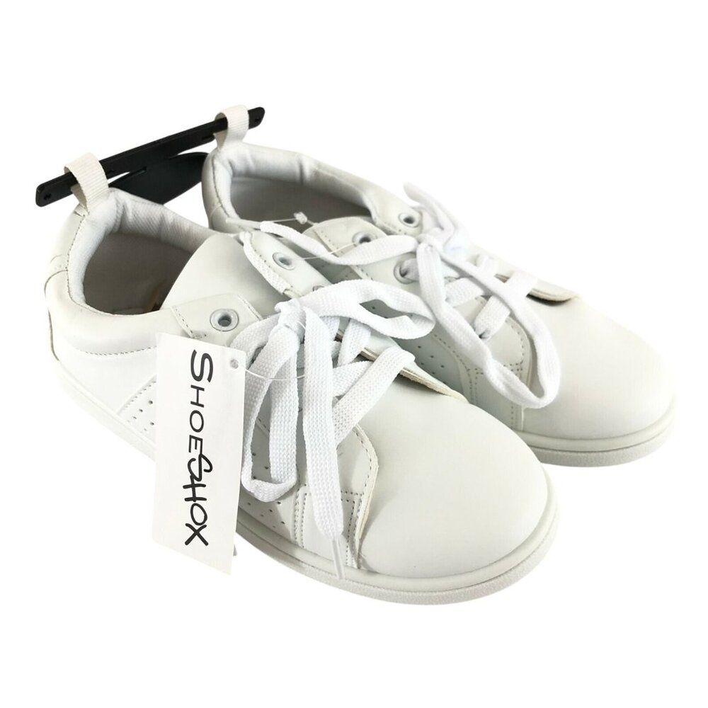 ShoeShox Unixex Boys Girls Sneakers Lace Up Solid White Basic Size 2